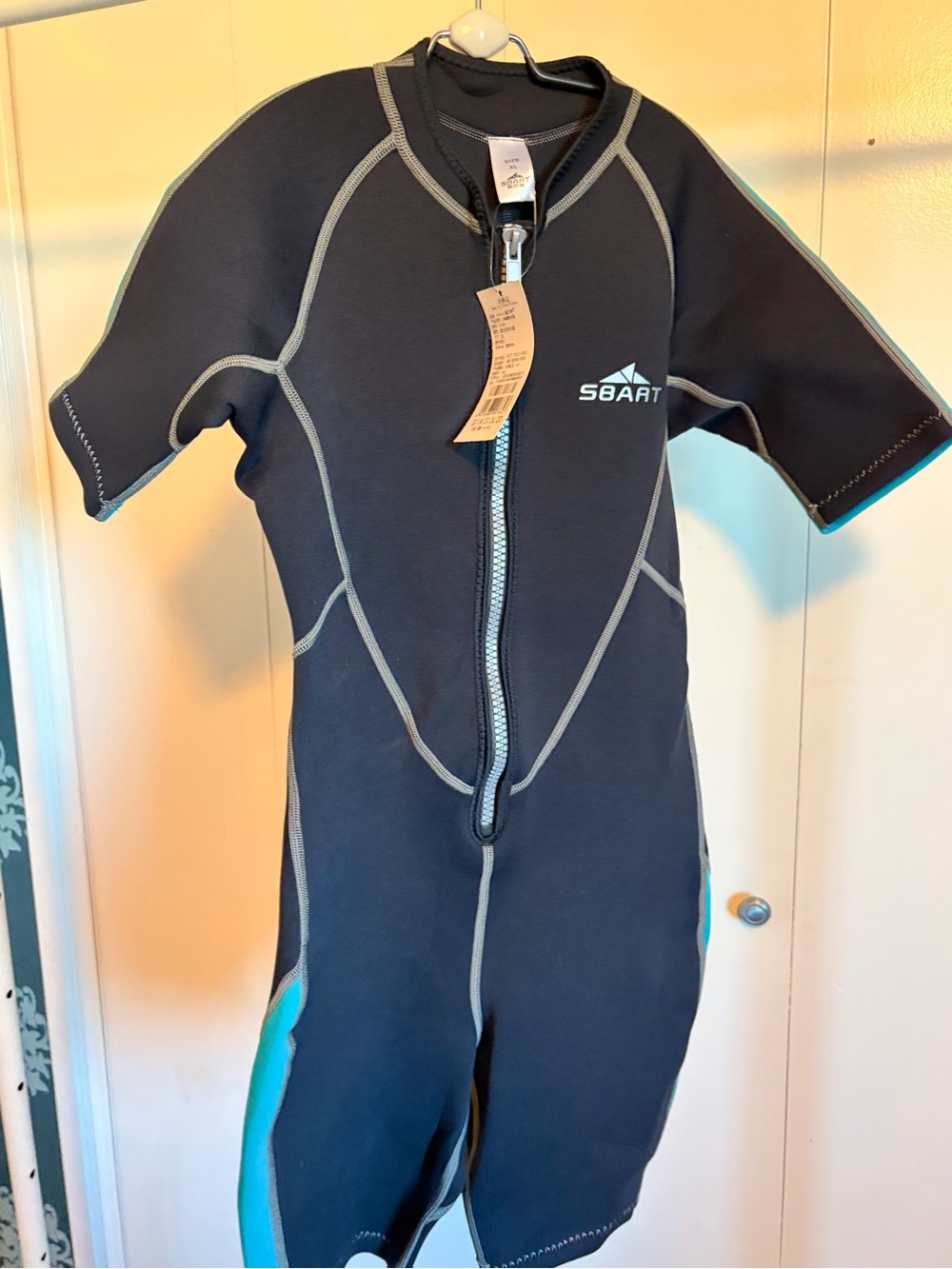 NWT SBART Women’s XL Shorty 2mm Wetsuit Black Teal Front Zip Neoprene